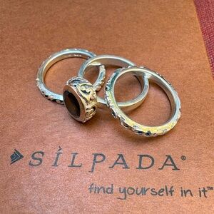 Silpada Vintage Sterling Silver Smoky Quartz Ring  3 pc. Set